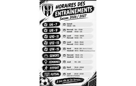 Horaires des entrainements