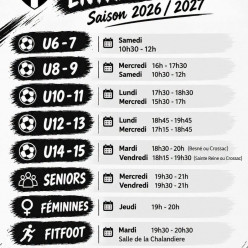 Horaires des entrainements